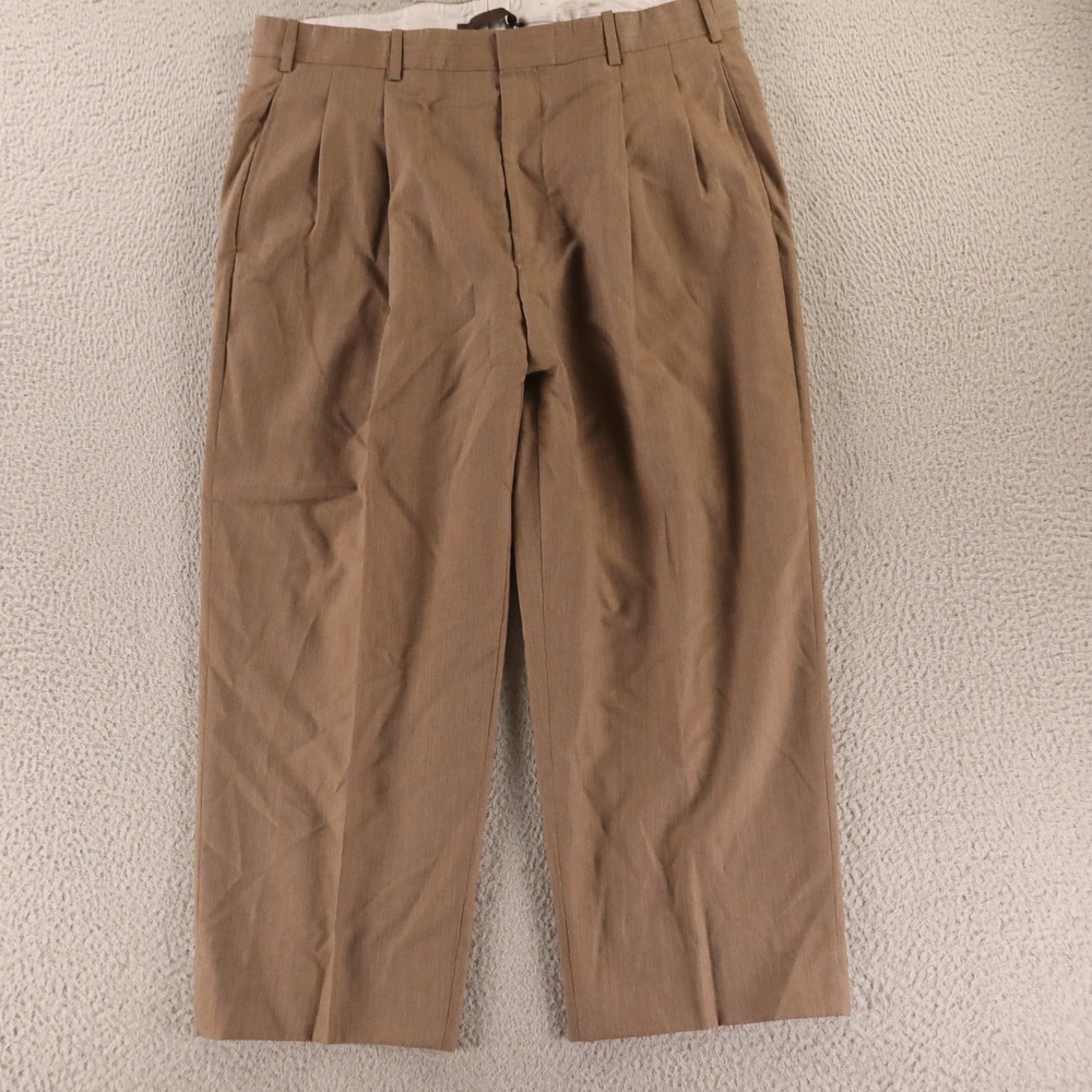 Corbin Pants Mens 36x24 Brown Tan Marled 100% Wool Hopsack Dress Slacks Pleated